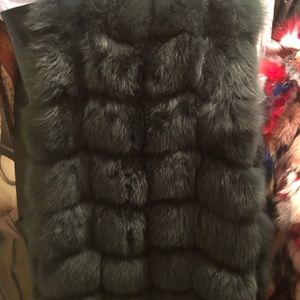 Forest green fox fur vest